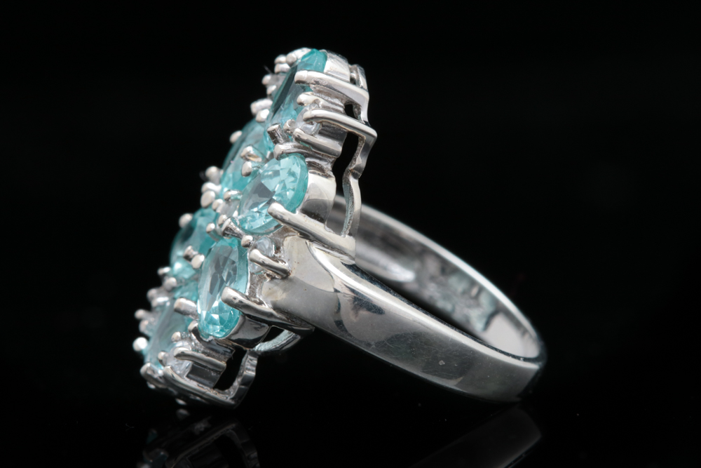 Sterling Silver, Apatite and White Zircon Ring