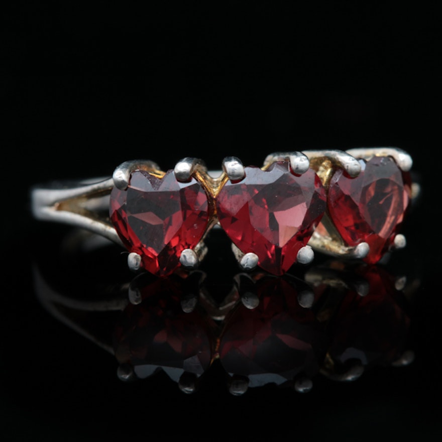 Sterling Silver and Garnet Heart Ring