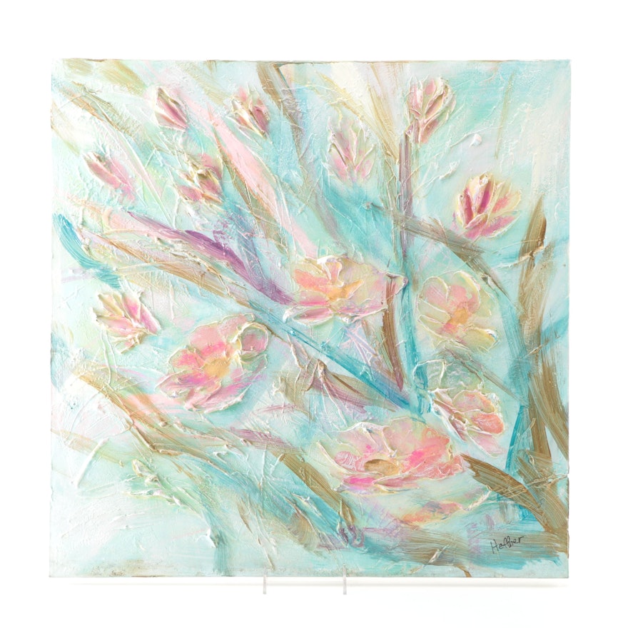 Lynne Heffner-Ferrante Textured Oil Painting of Flowers