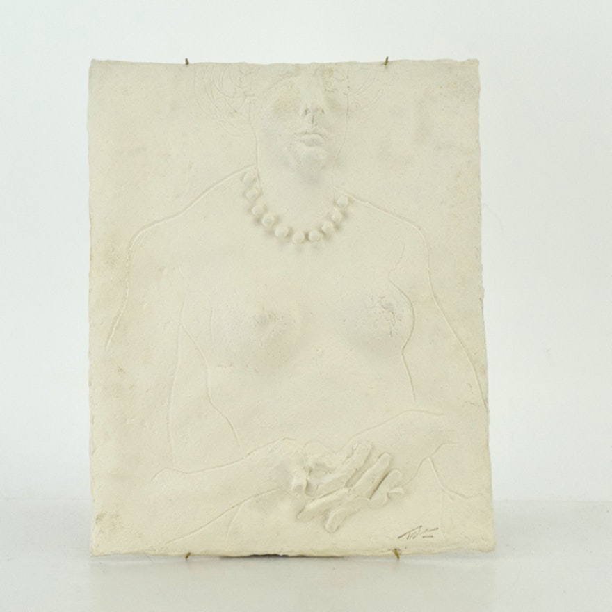 Ceramic Bas-Relief Sculpture "Lady with the Blue Beads" After Tuska