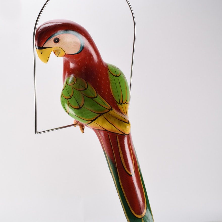 Papier Mache Parrot on a Swing
