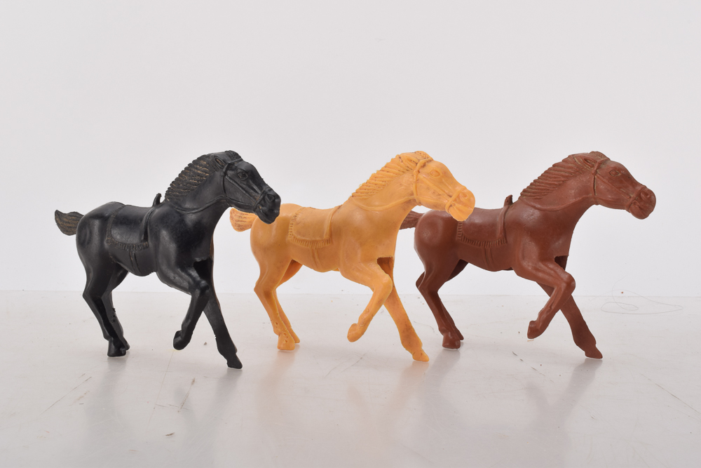 Vintage Plastic Horse Toys Including Louis Marx "Thunderbolt, "Bonanza", and Tim-Mee