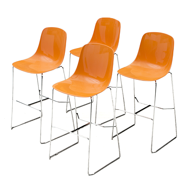 Set of  "Pure Loop" Orange Acrylic Counter Stools by Infiniti