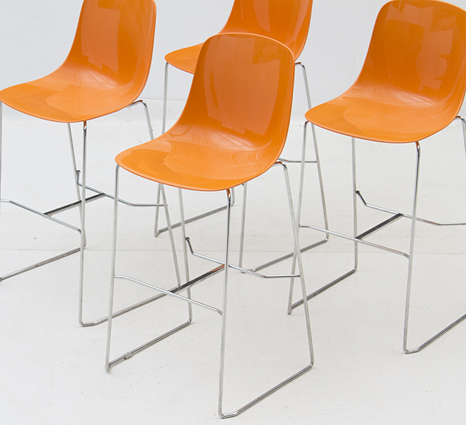 Set of  "Pure Loop" Orange Acrylic Counter Stools by Infiniti
