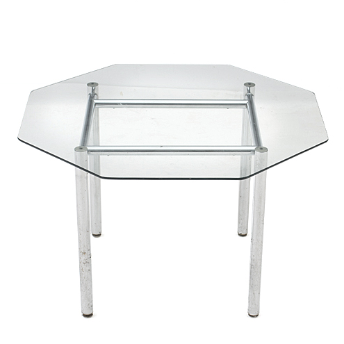 Modernist Octagonal Glass and Chrome Dining Table
