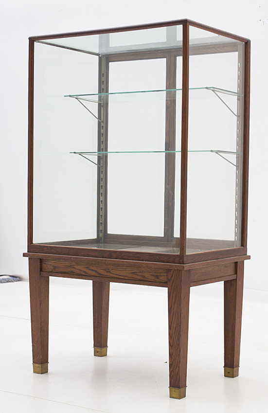 Vintage Retail Oak Framed Display Case on Square Legs