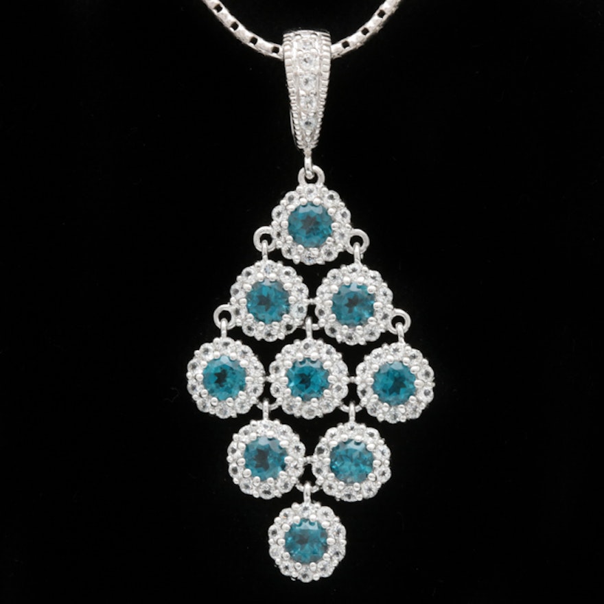 Robert Manse Sterling Silver, Blue and White Topaz Pendant with Chain