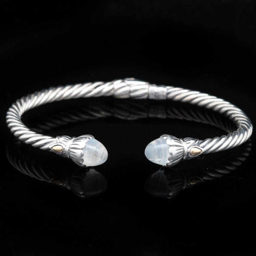 Robert Manse Sterling Silver, 18K Gold and Moonstone Bangle Bracelet