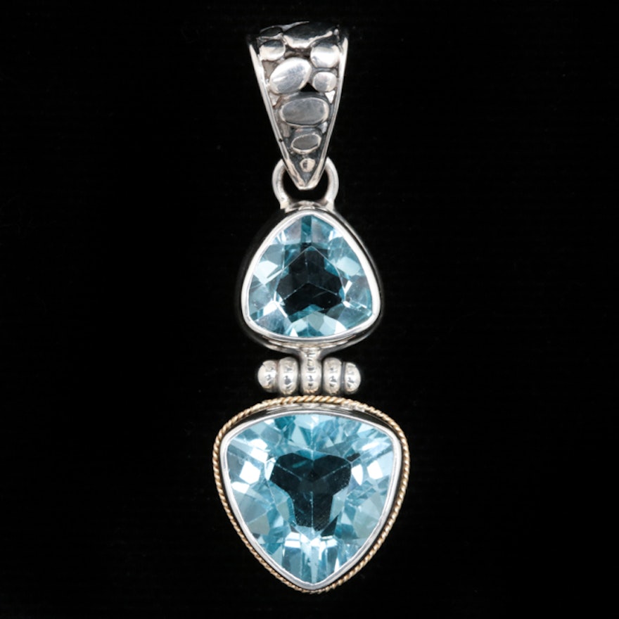 Sterling Silver, 18K Gold and Blue Topaz Pendant