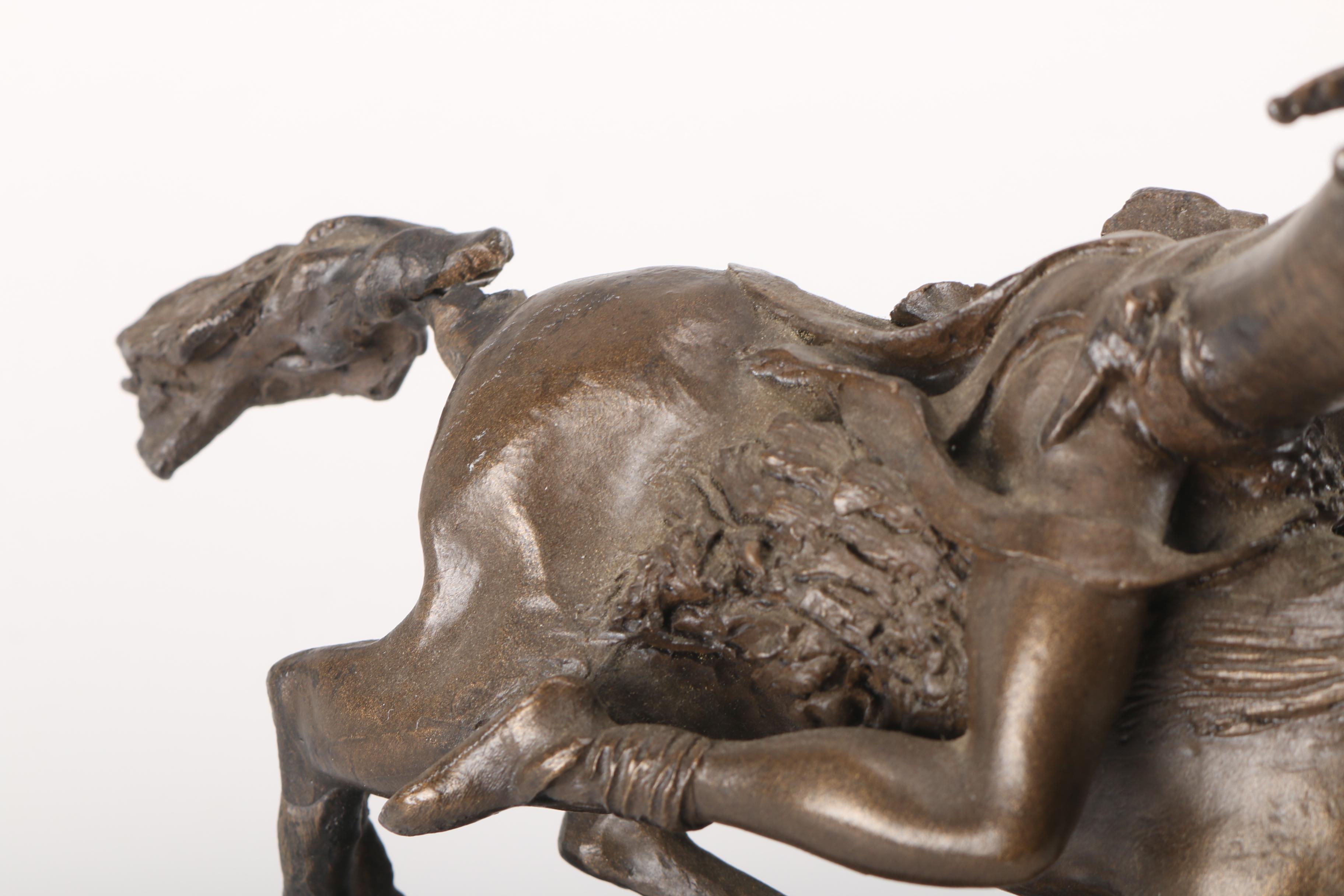Replica Copper Sculpture After Charles Russell's "Double Buffalo Hunt"