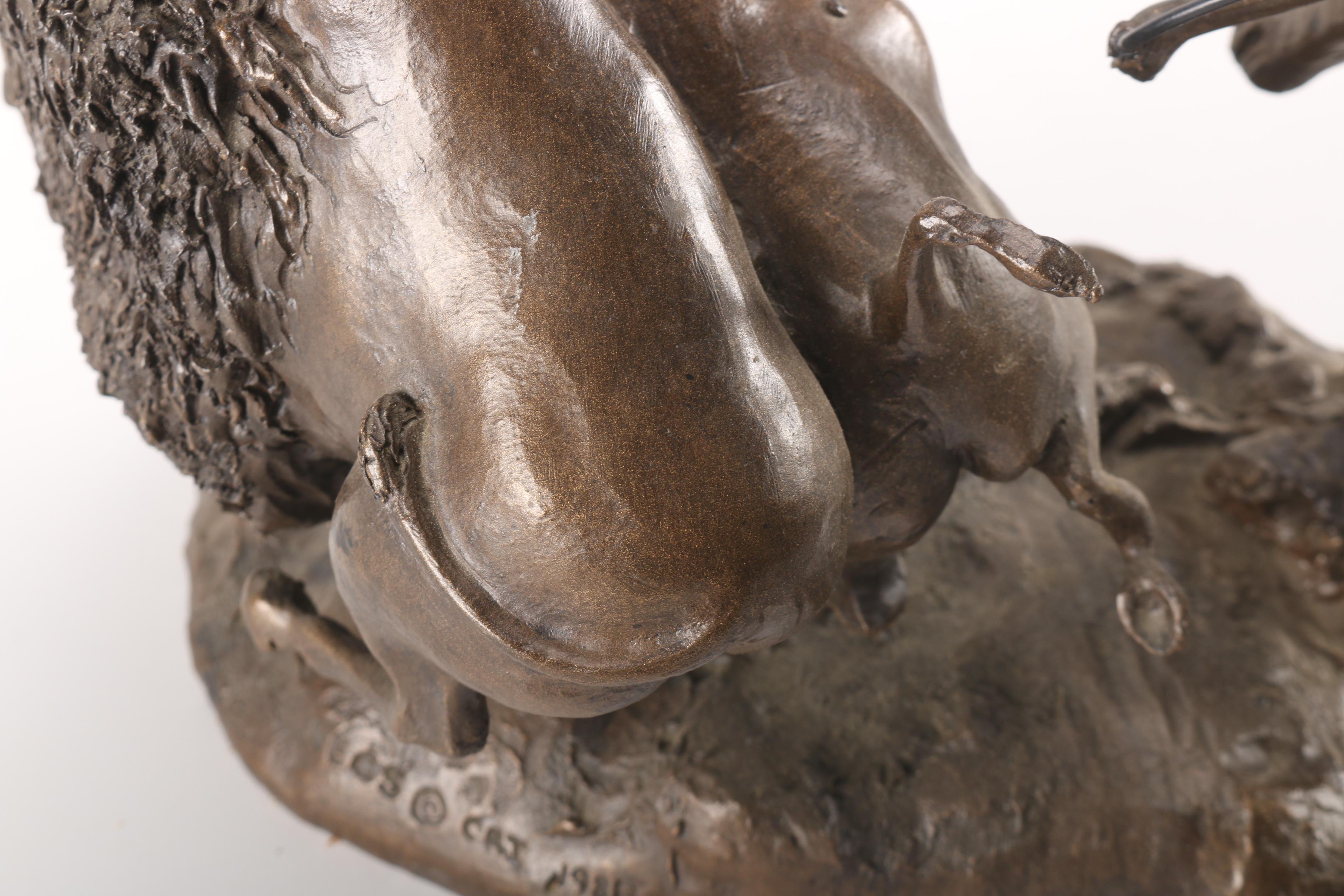 Replica Copper Sculpture After Charles Russell's "Double Buffalo Hunt"