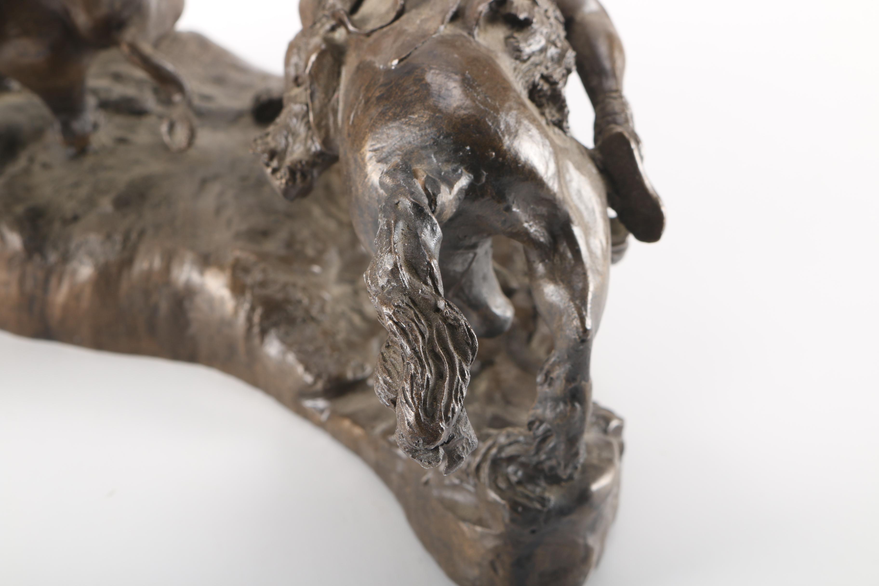 Replica Copper Sculpture After Charles Russell's "Double Buffalo Hunt"