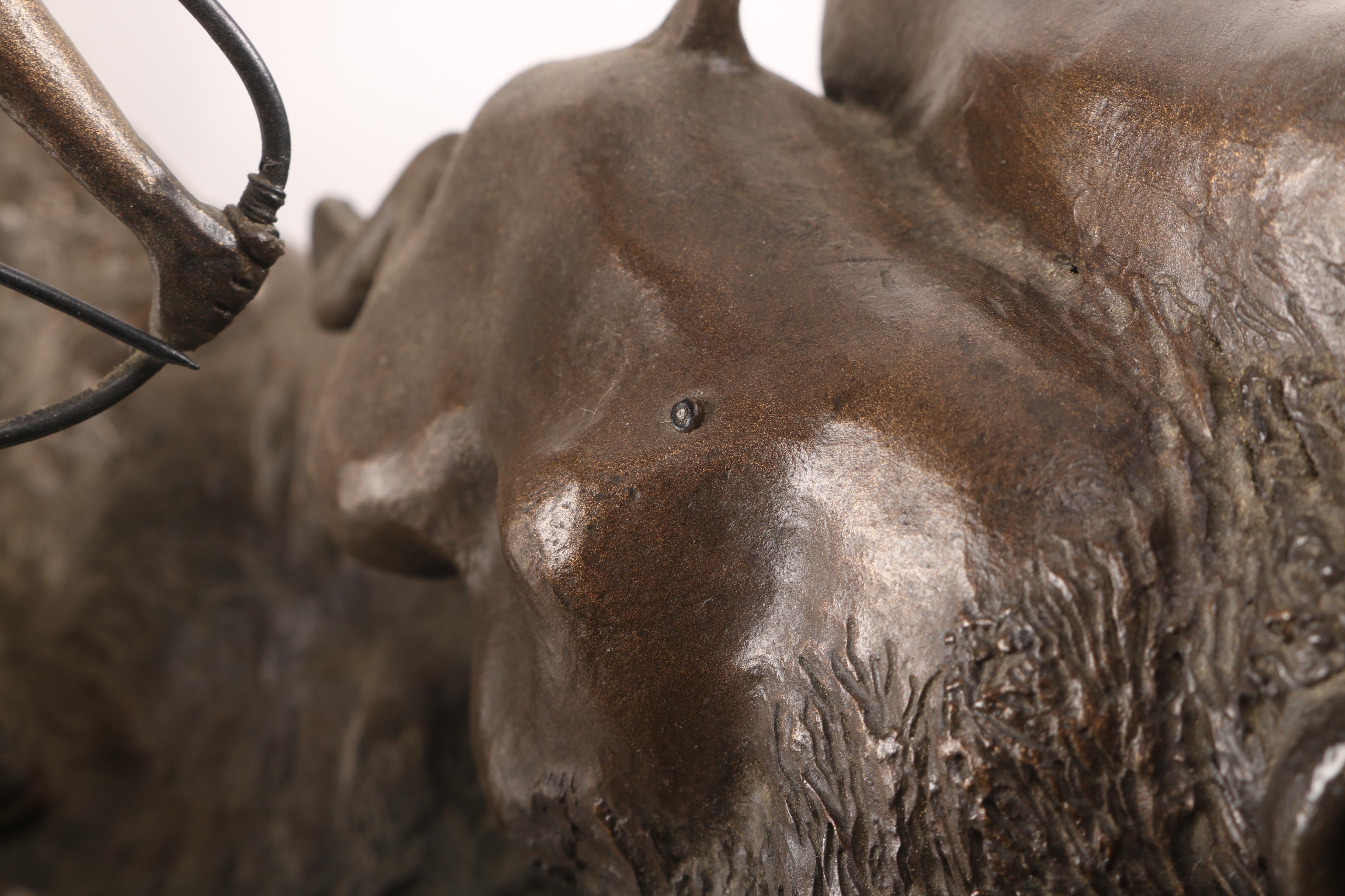 Replica Copper Sculpture After Charles Russell's "Double Buffalo Hunt"