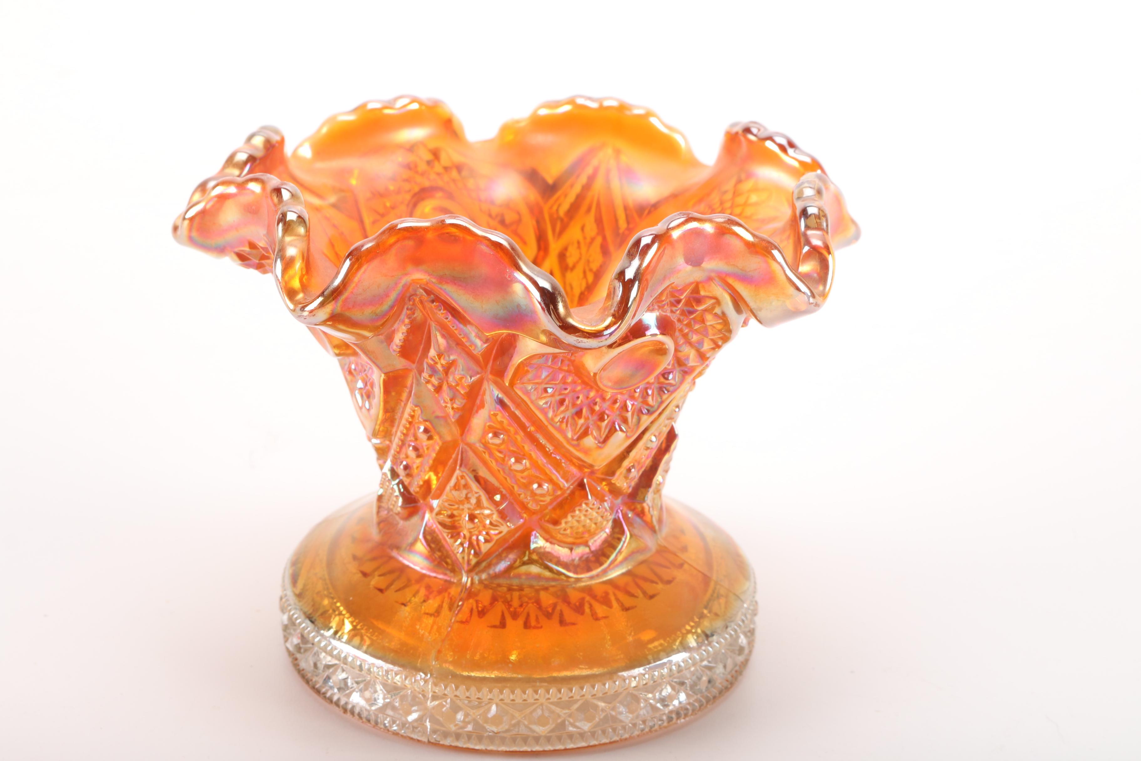 Glass Décor Featuring Vintage Imperial Carnival Glass Vase