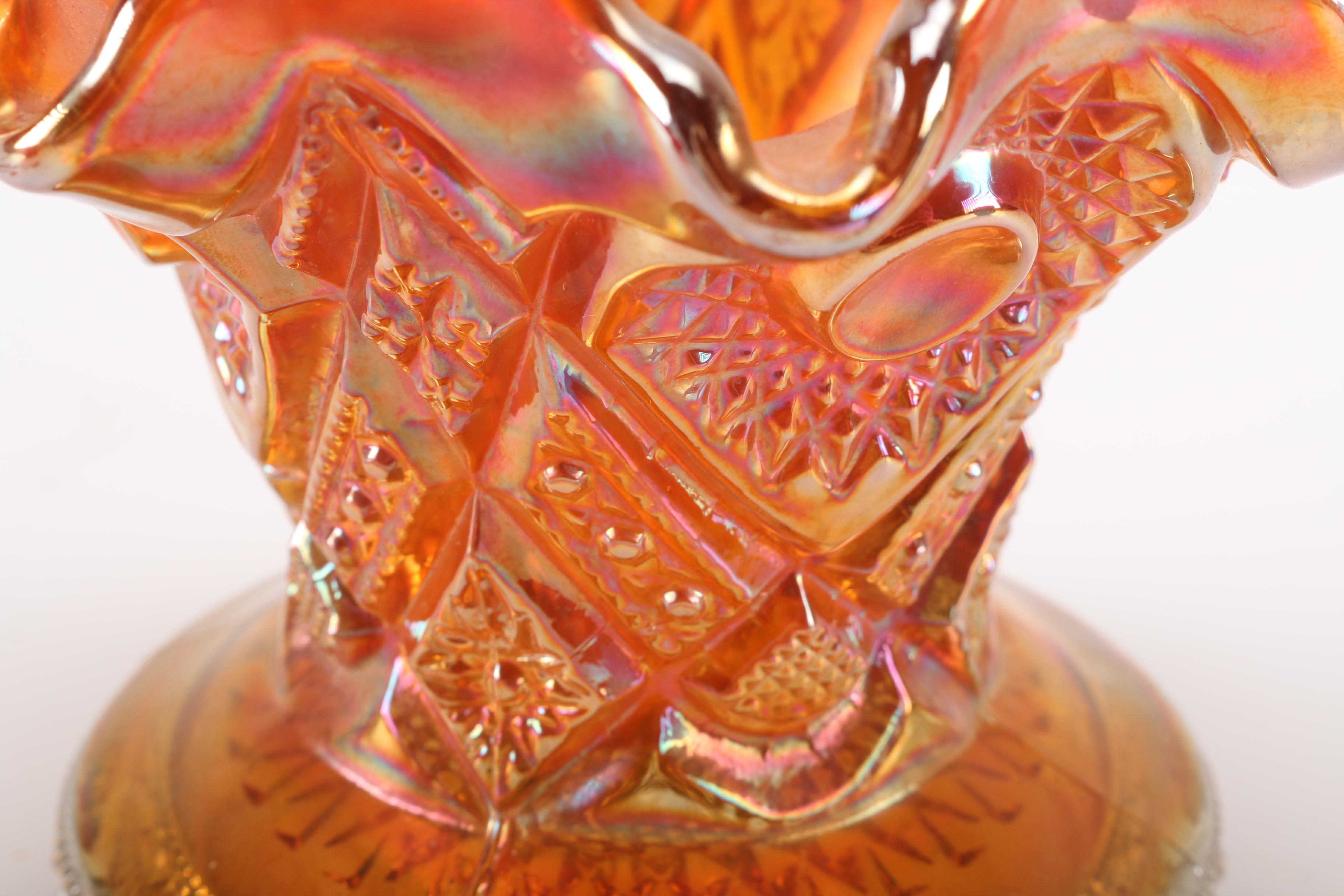 Glass Décor Featuring Vintage Imperial Carnival Glass Vase