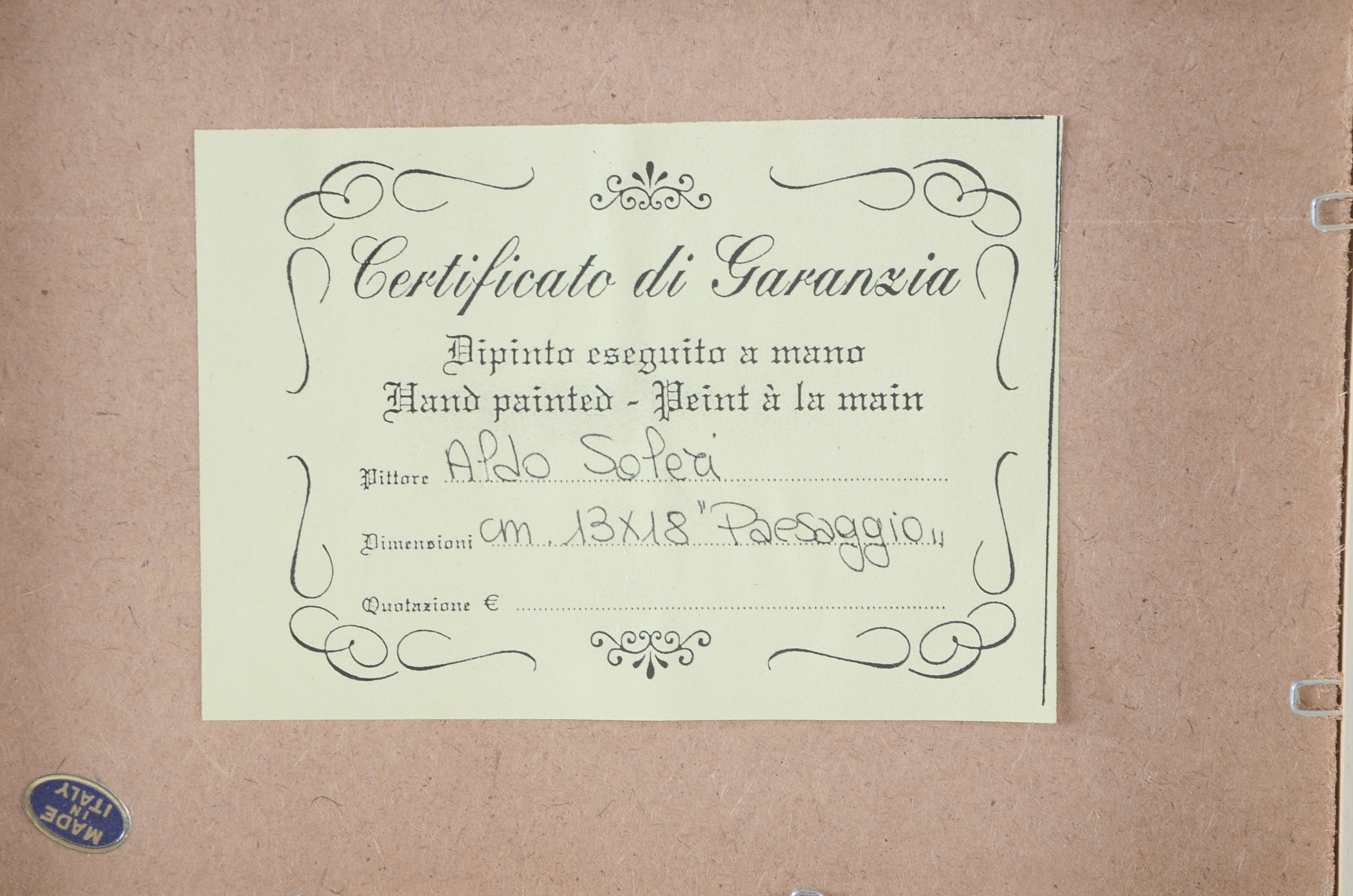 Aldo Soleri Original Oil on Board of Tuscan Landscape "Paesaggio"