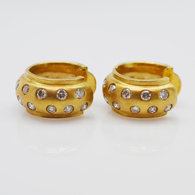 14K Yellow Gold Diamond Huggie Hoop Pierced Earrings