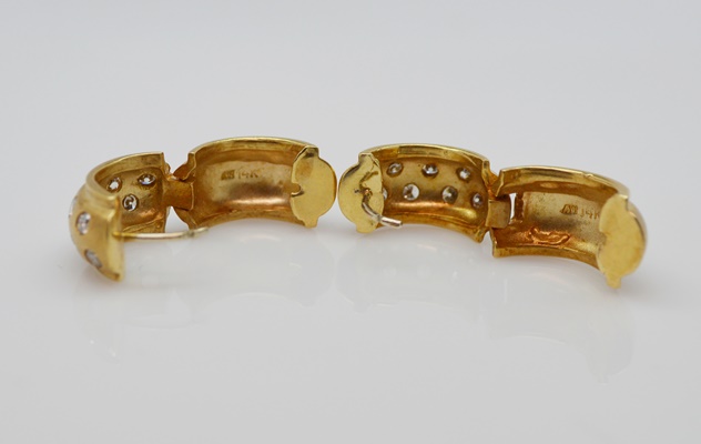 14K Yellow Gold Diamond Huggie Hoop Pierced Earrings