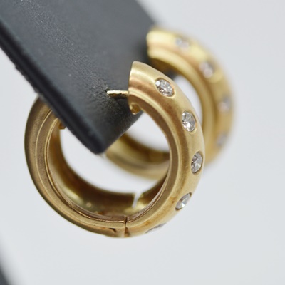 14K Yellow Gold Diamond Huggie Hoop Pierced Earrings