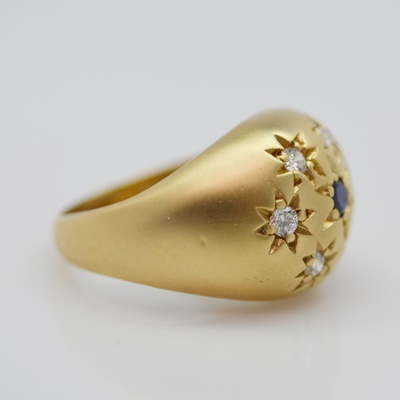 14K Yellow Gold Daimond and Sapphire Dome Ring