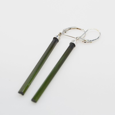 14K White Gold Green Tourmaline Pierced Earrings