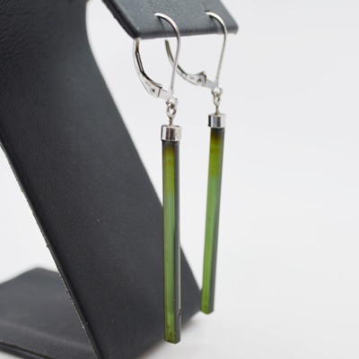 14K White Gold Green Tourmaline Pierced Earrings