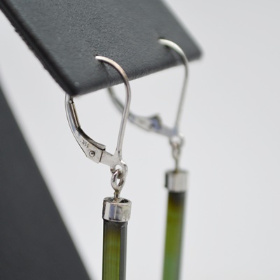 14K White Gold Green Tourmaline Pierced Earrings