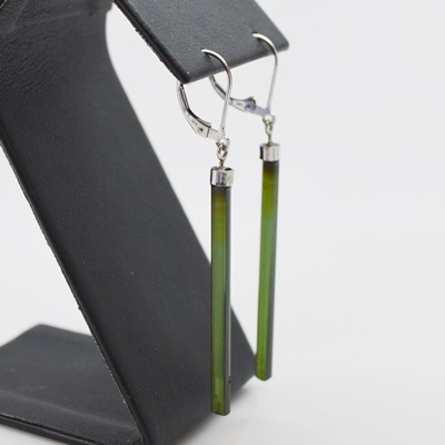 14K White Gold Green Tourmaline Pierced Earrings