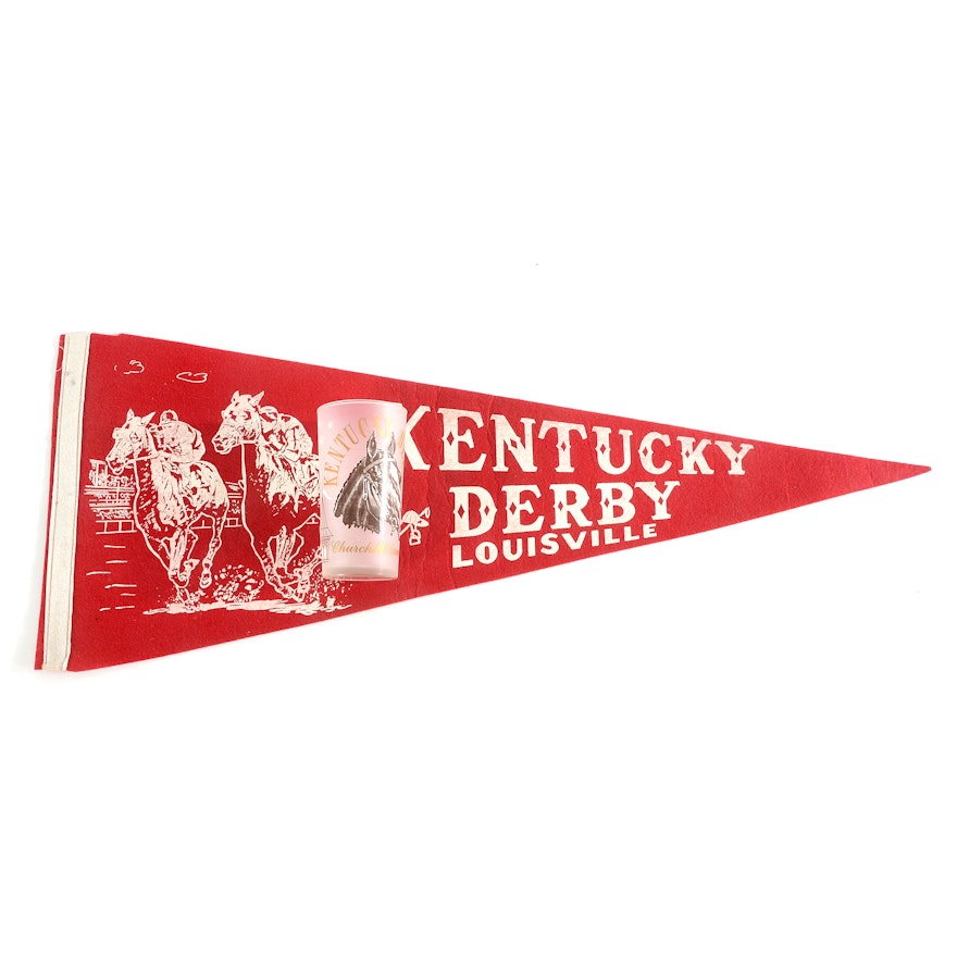 Kentucky Derby Pennant and 1964 Glass