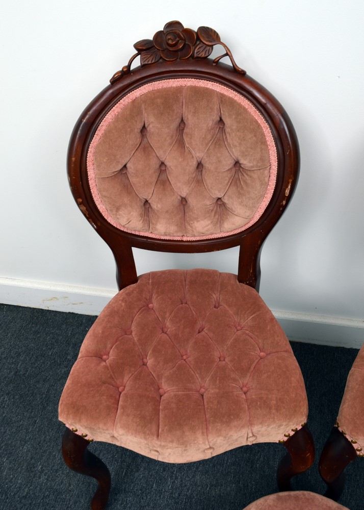 Vintage Victorian Style Upholstered Accent Chairs With Foot Stool