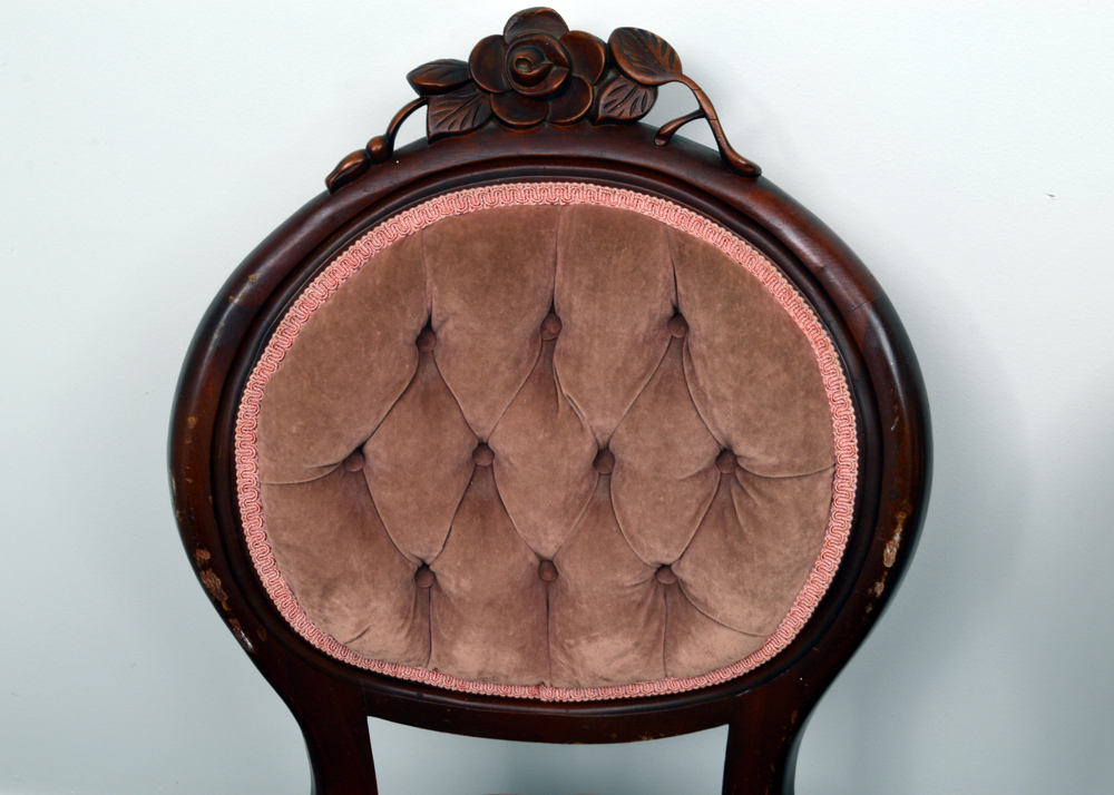 Vintage Victorian Style Upholstered Accent Chairs With Foot Stool