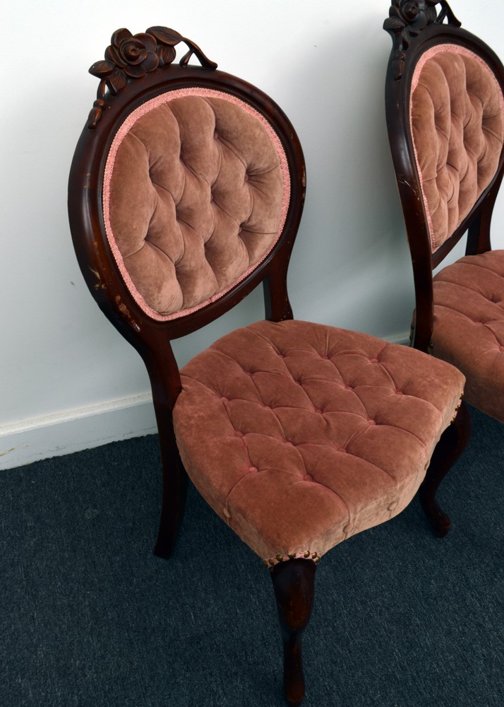 Vintage Victorian Style Upholstered Accent Chairs With Foot Stool
