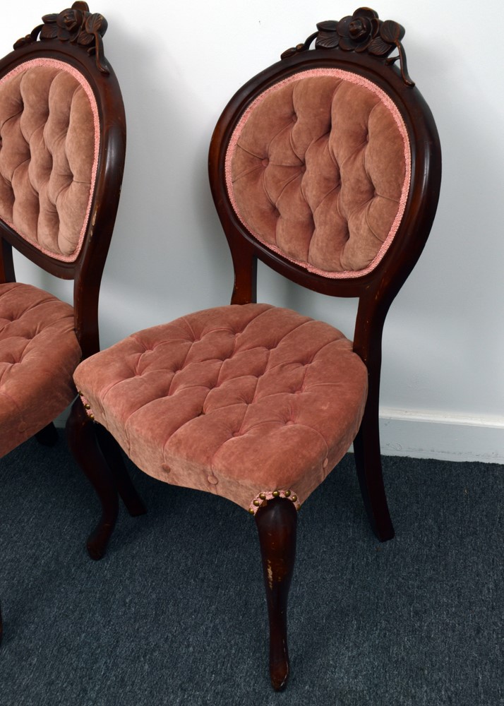 Vintage Victorian Style Upholstered Accent Chairs With Foot Stool