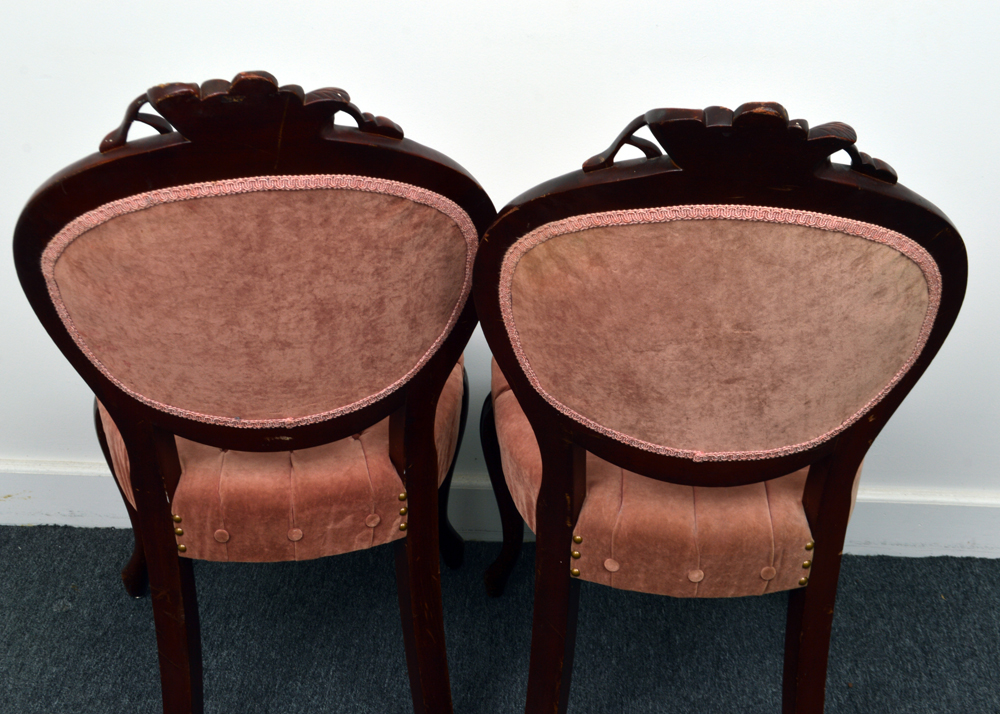Vintage Victorian Style Upholstered Accent Chairs With Foot Stool