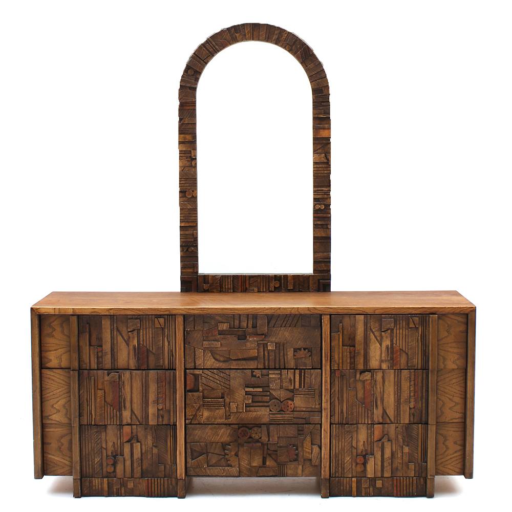 Brutalist Nine-Drawer Dresser With Mirror by Lane Funiture