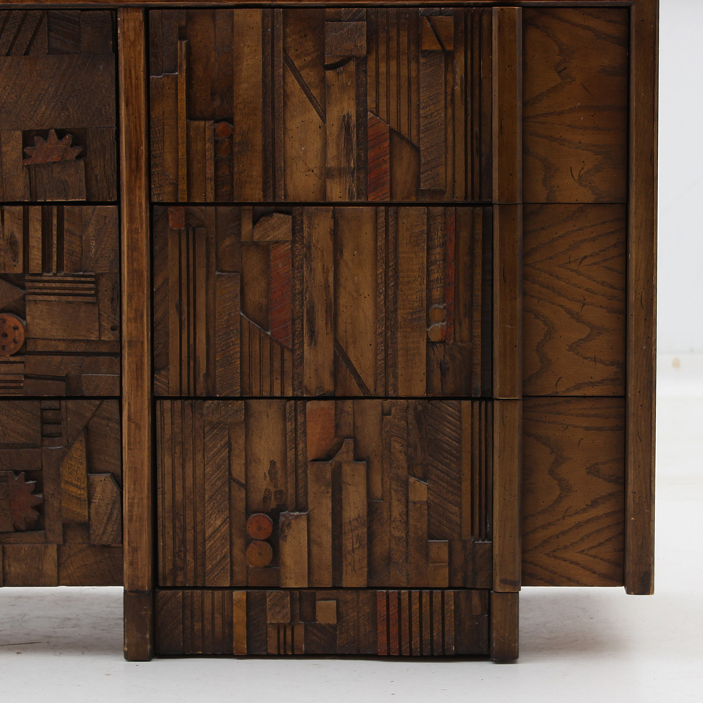 Brutalist Nine-Drawer Dresser With Mirror by Lane Funiture