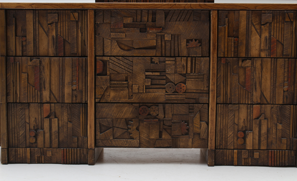 Brutalist Nine-Drawer Dresser With Mirror by Lane Funiture