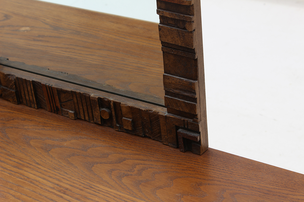 Brutalist Nine-Drawer Dresser With Mirror by Lane Funiture