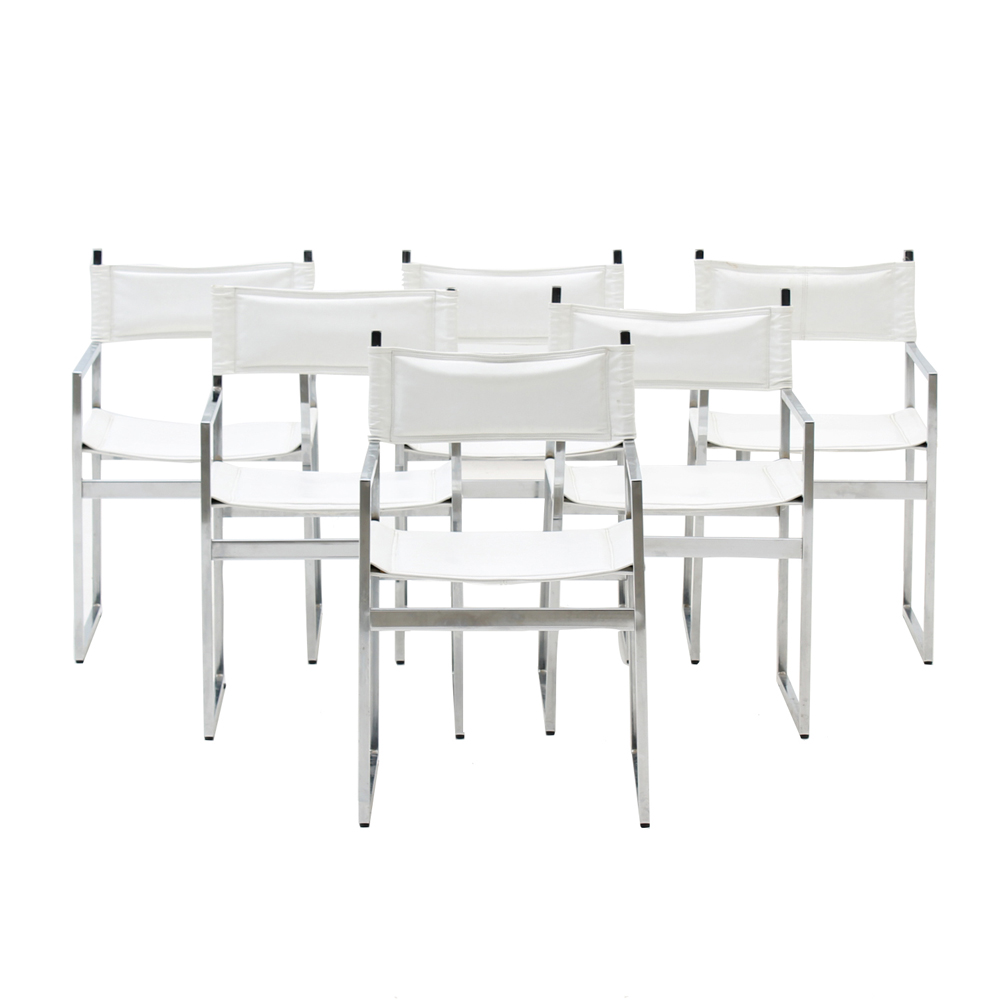 Chrome and White Vinyl Arm Chairs