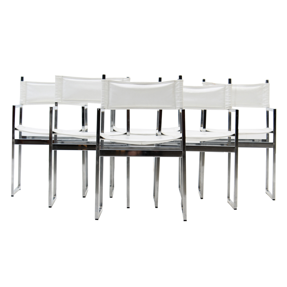 Chrome and White Vinyl Arm Chairs