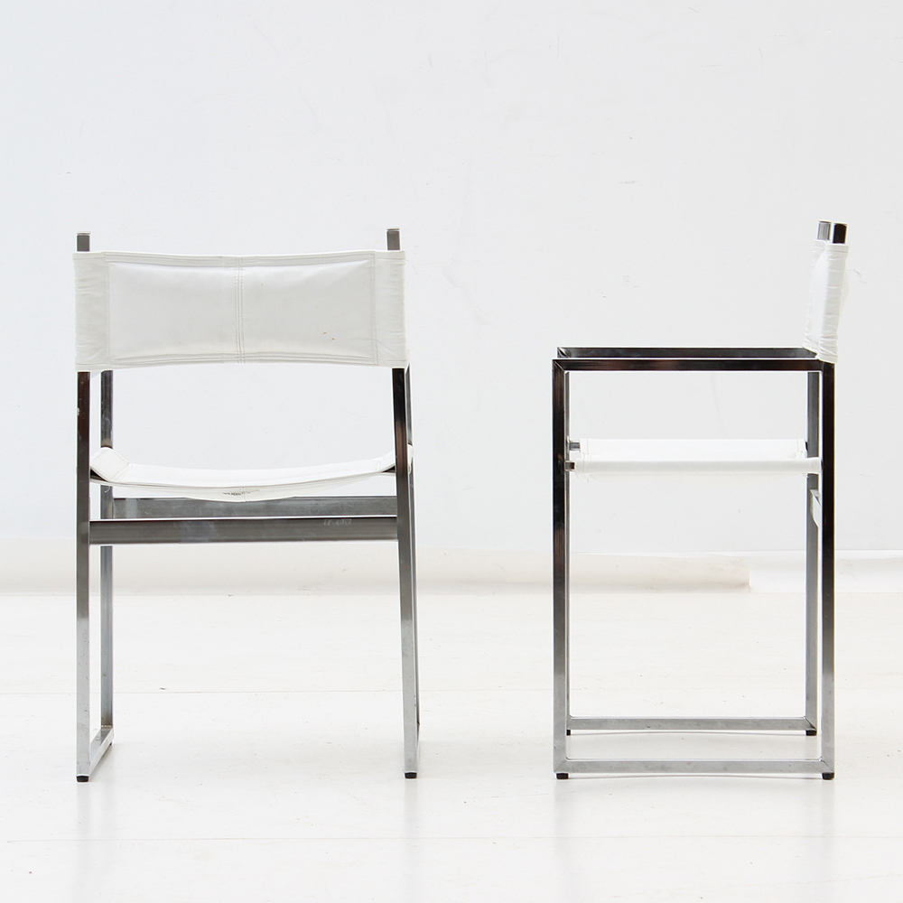 Chrome and White Vinyl Arm Chairs