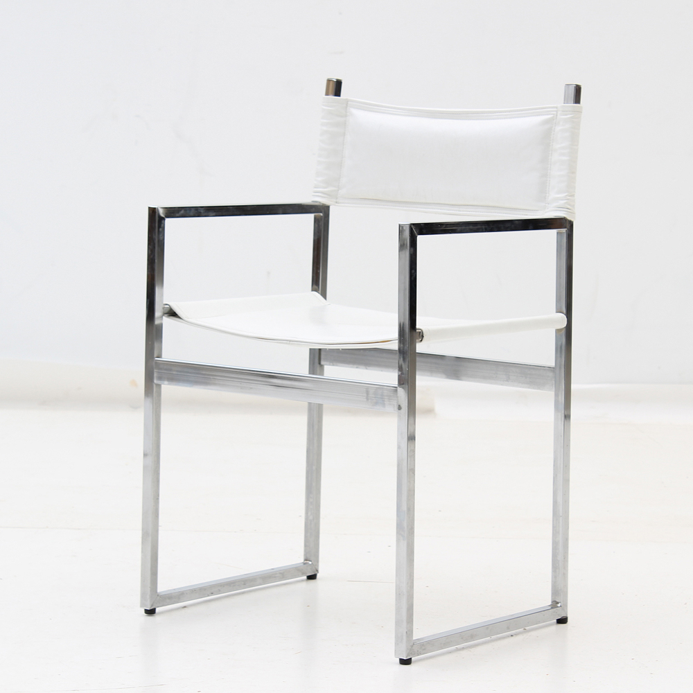 Chrome and White Vinyl Arm Chairs