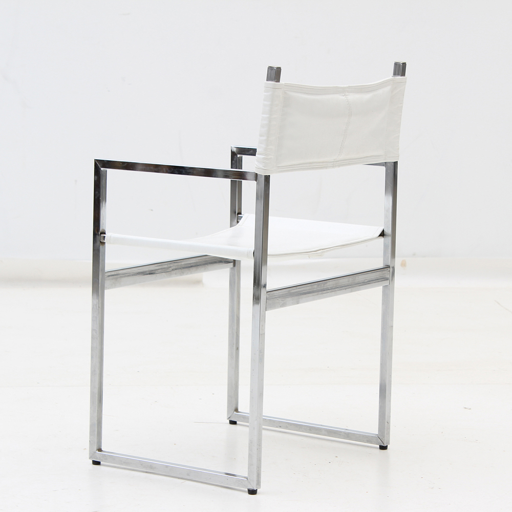 Chrome and White Vinyl Arm Chairs