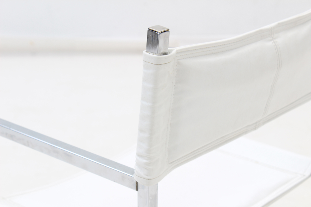 Chrome and White Vinyl Arm Chairs