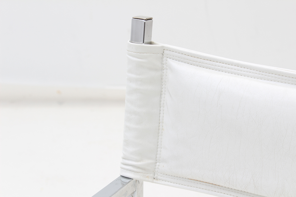 Chrome and White Vinyl Arm Chairs