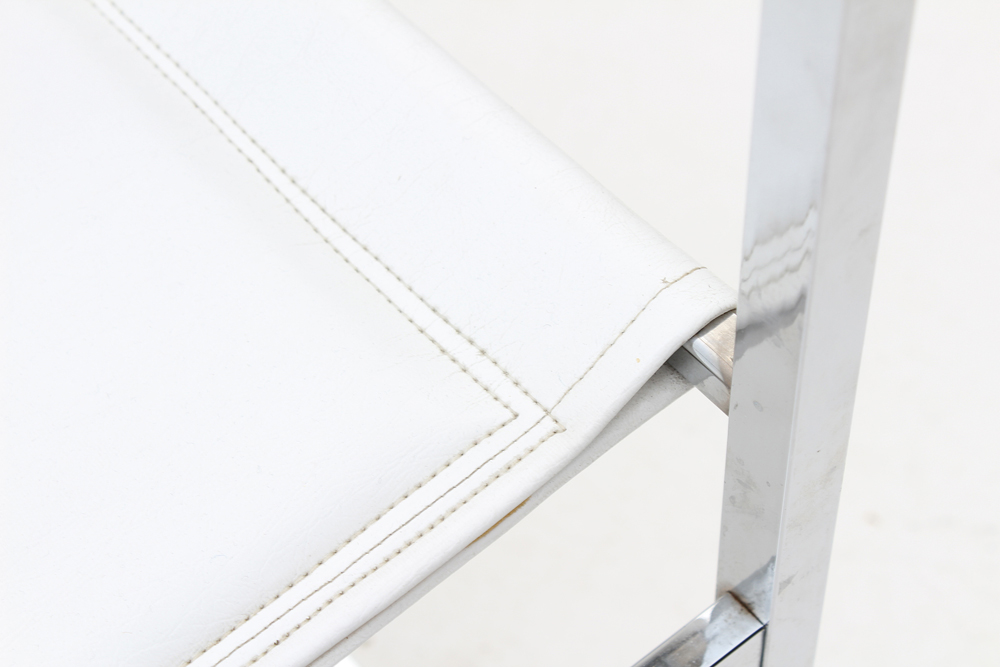 Chrome and White Vinyl Arm Chairs