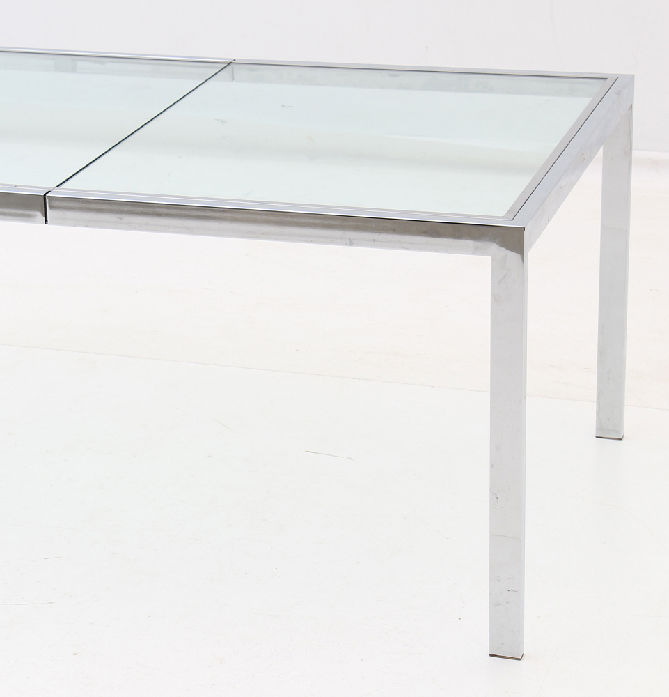 Milo Baughman Style Chrome and Glass Dining Table