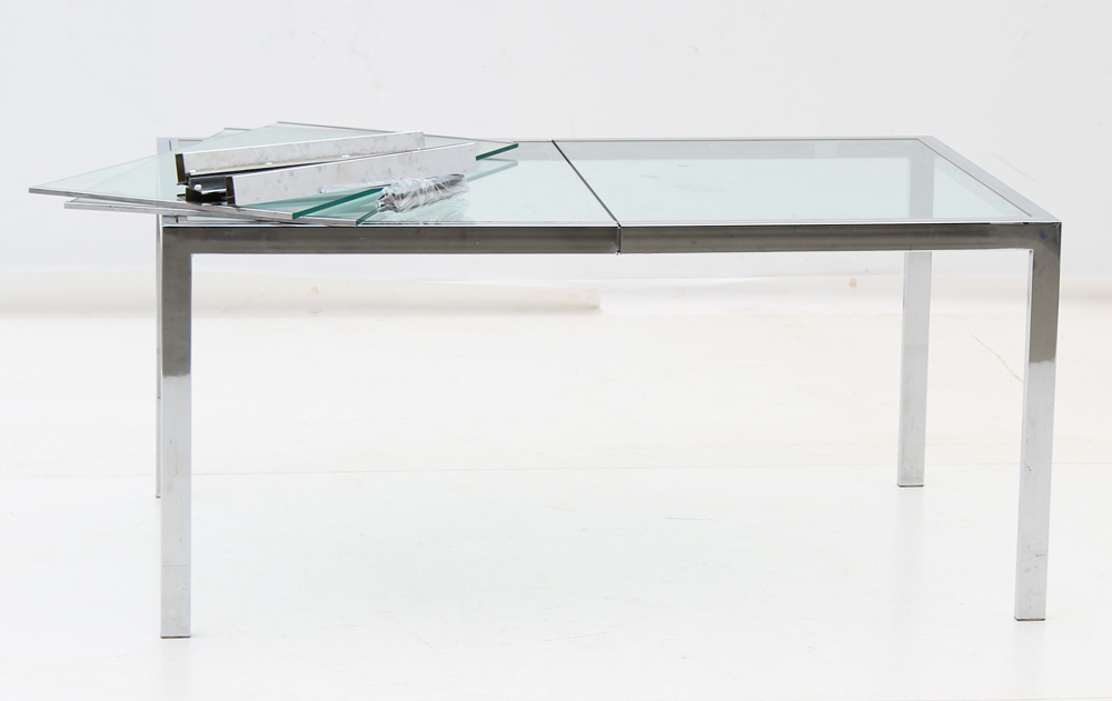 Milo Baughman Style Chrome and Glass Dining Table