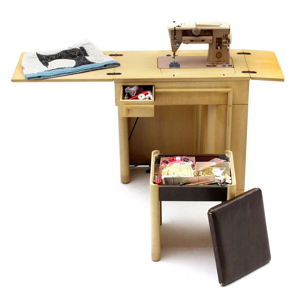 Mid-Century Blonde Singer Sewing Table