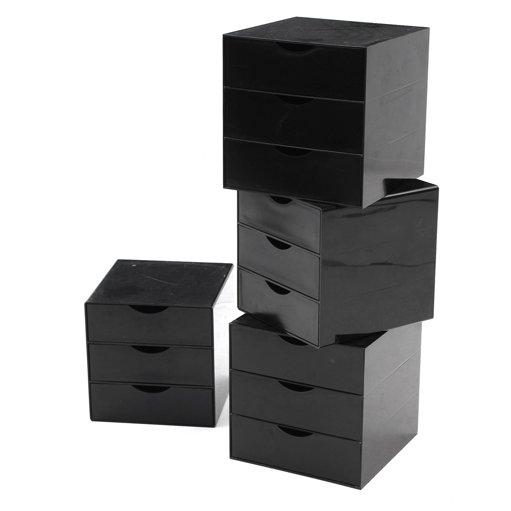 Set of Black Plastic Stacking File Units